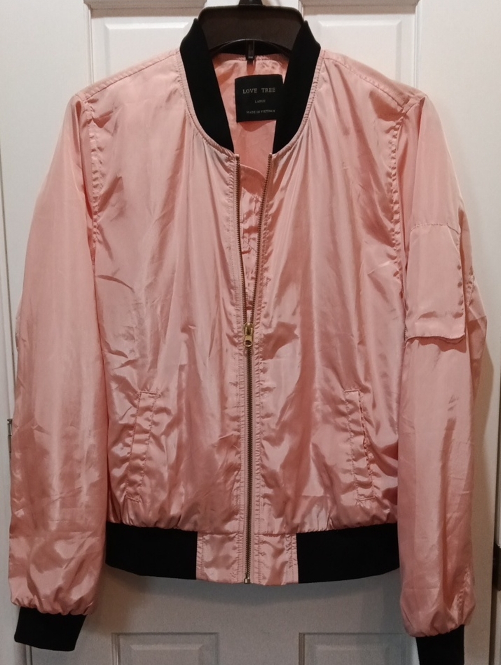 Love Tree Pink Bomber Jacket with Black Trim